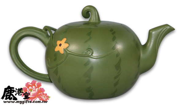 鹿港窯禮品館│意象紫砂茶壺【小西瓜】 綠泥