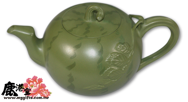 鹿港窯禮品館│意象紫砂茶壺【小西瓜】 綠泥