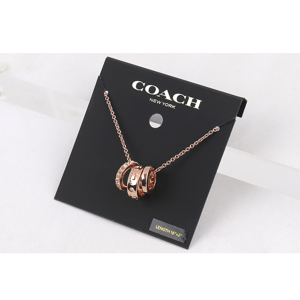 【COACH】C Logo/金屬/玻璃水鑽三圓環項鍊(玫瑰金) CI902 RGD