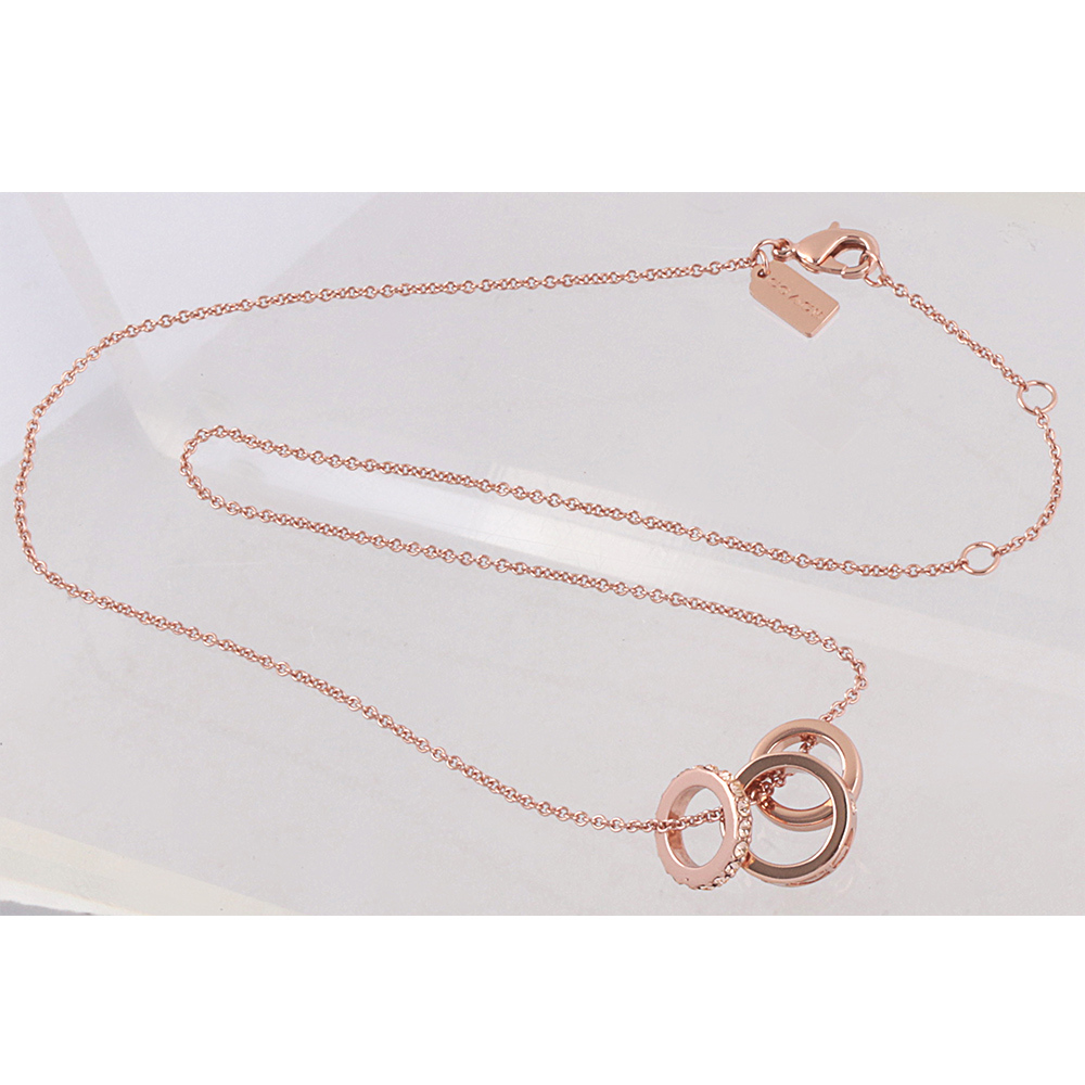 【COACH】C Logo/金屬/玻璃水鑽三圓環項鍊(玫瑰金) CI902 RGD