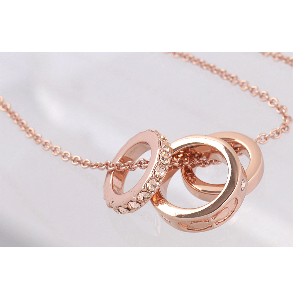 【COACH】C Logo/金屬/玻璃水鑽三圓環項鍊(玫瑰金) CI902 RGD