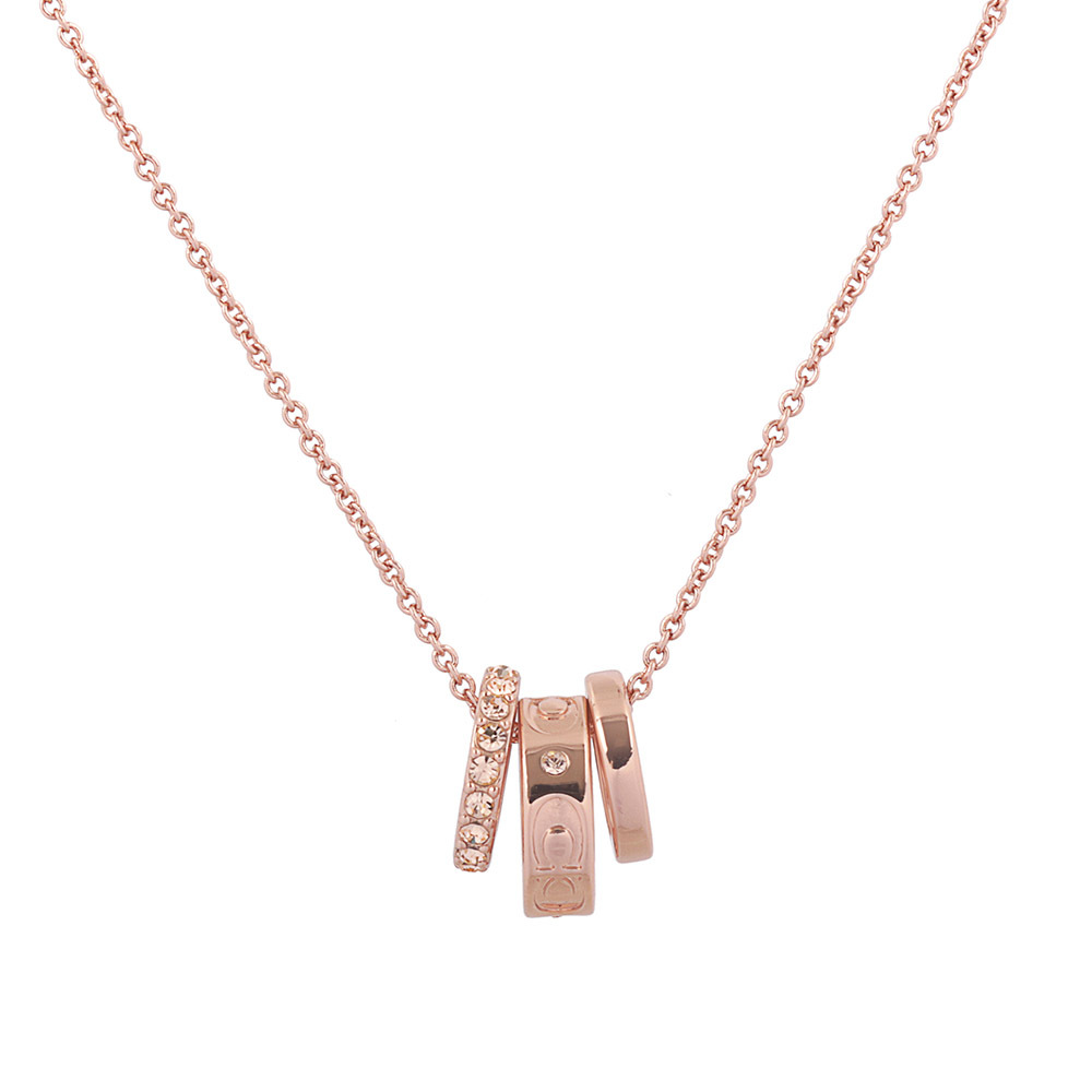 【COACH】C Logo/金屬/玻璃水鑽三圓環項鍊(玫瑰金) CI902 RGD