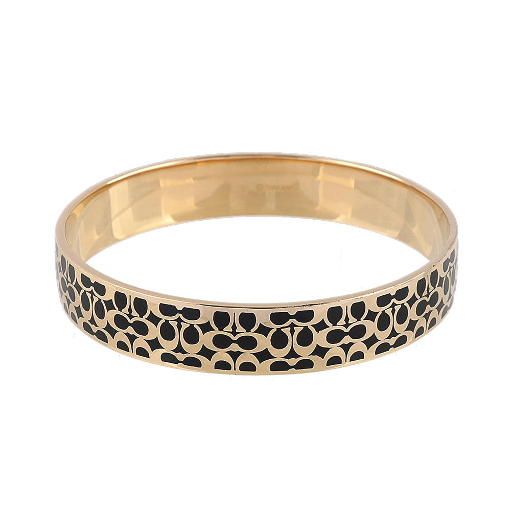 【COACH】滿版CC Logo 不可調手鐲(金色/黑色) C7771 GDBLK