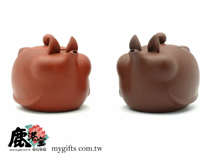 鹿港窯禮品館│意象十二生肖【豬寶寶】 紫砂、朱砂一對