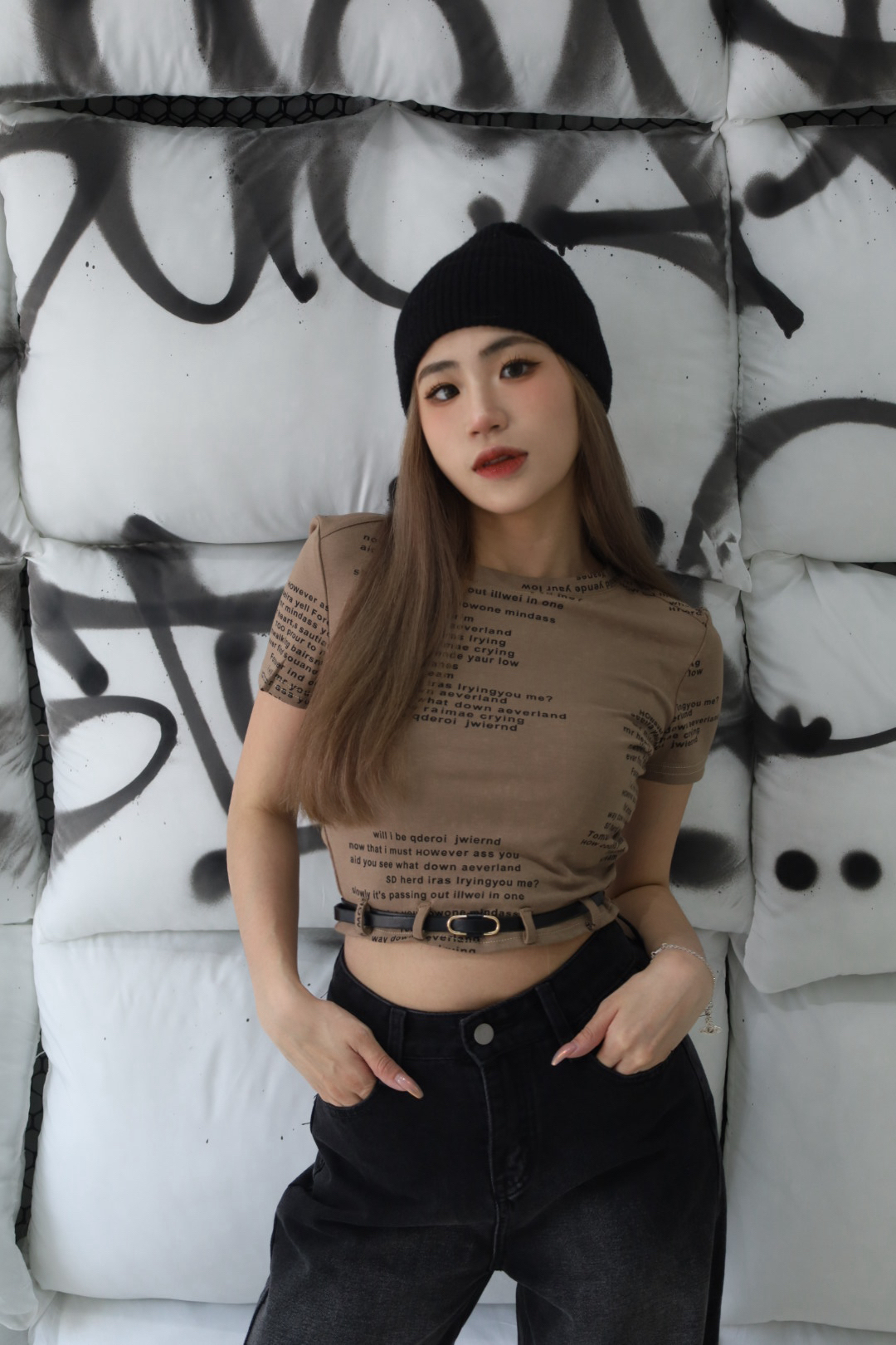 皮帶暈染短版上衣