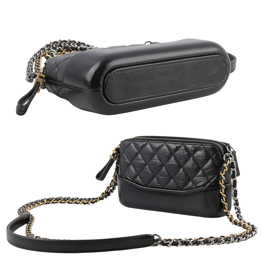 【CHANEL】Mini Gabrielle 雙拉鍊流浪包(黑色) CH14000114
