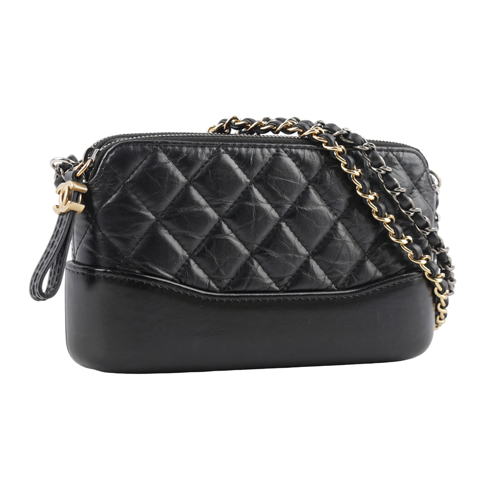【CHANEL】Mini Gabrielle 雙拉鍊流浪包(黑色) CH14000114