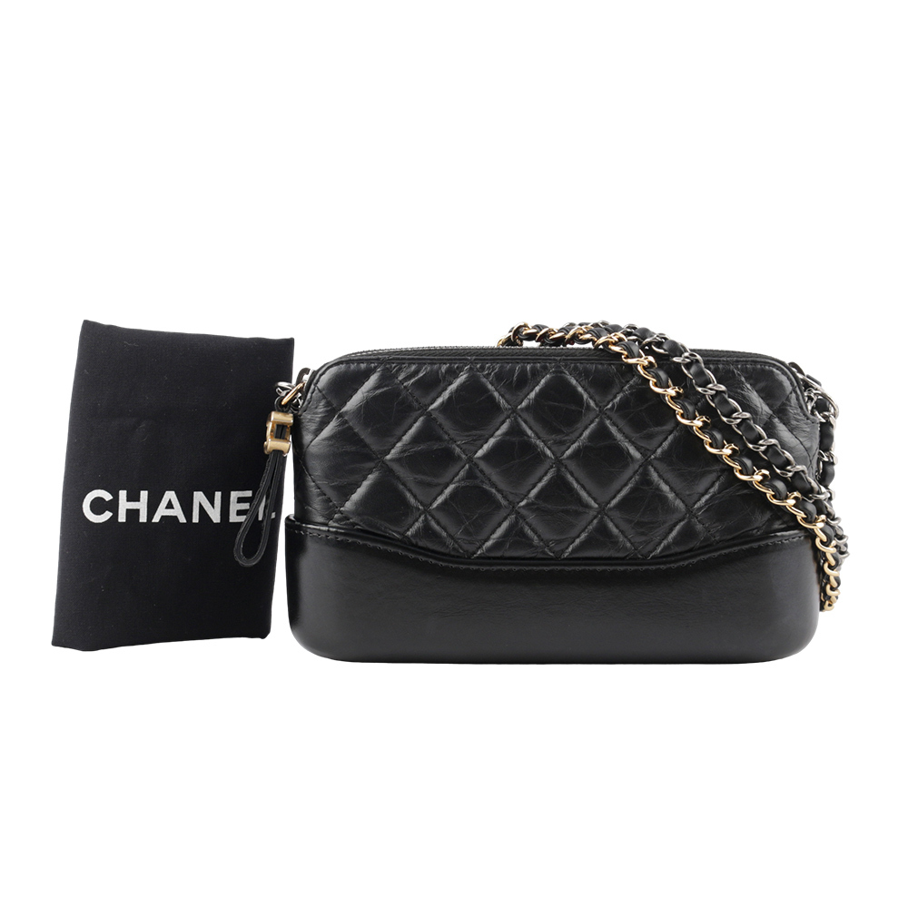 【CHANEL】Mini Gabrielle 雙拉鍊流浪包(黑色) CH14000114