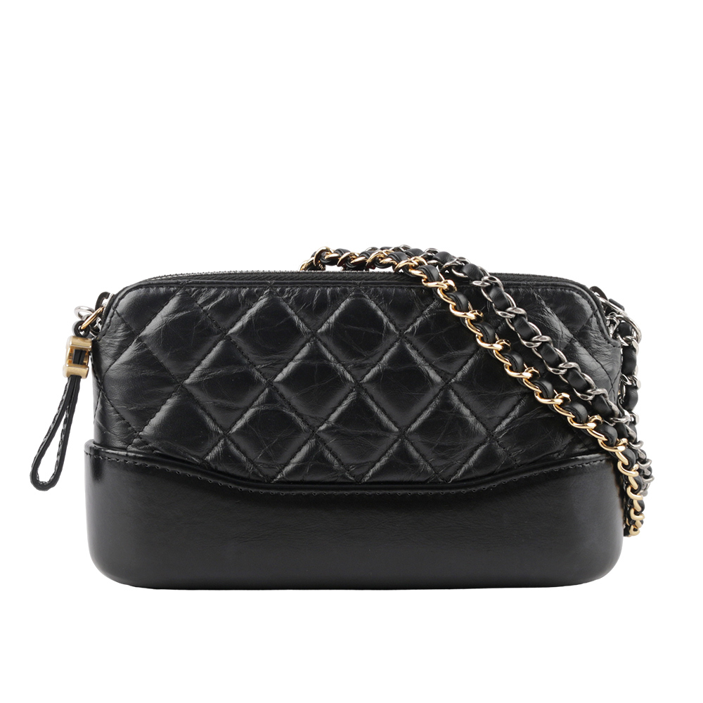 【CHANEL】Mini Gabrielle 雙拉鍊流浪包(黑色) CH14000114