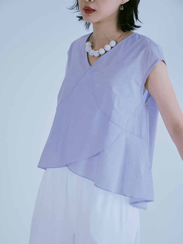 裏葉雙層弧擺背心-藍藤