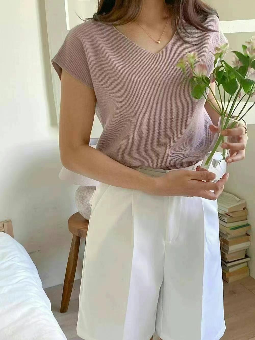 顯瘦彈彈V領款上衣(13805)