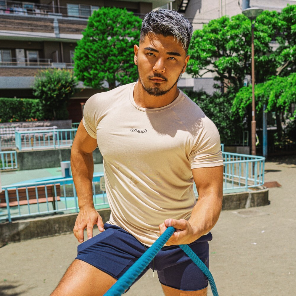 GYMUP 肌肉訓練T恤 01 奶茶