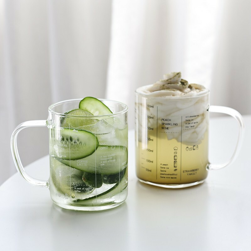 《3889》ins風黑白字體刻度玻璃杯350ML