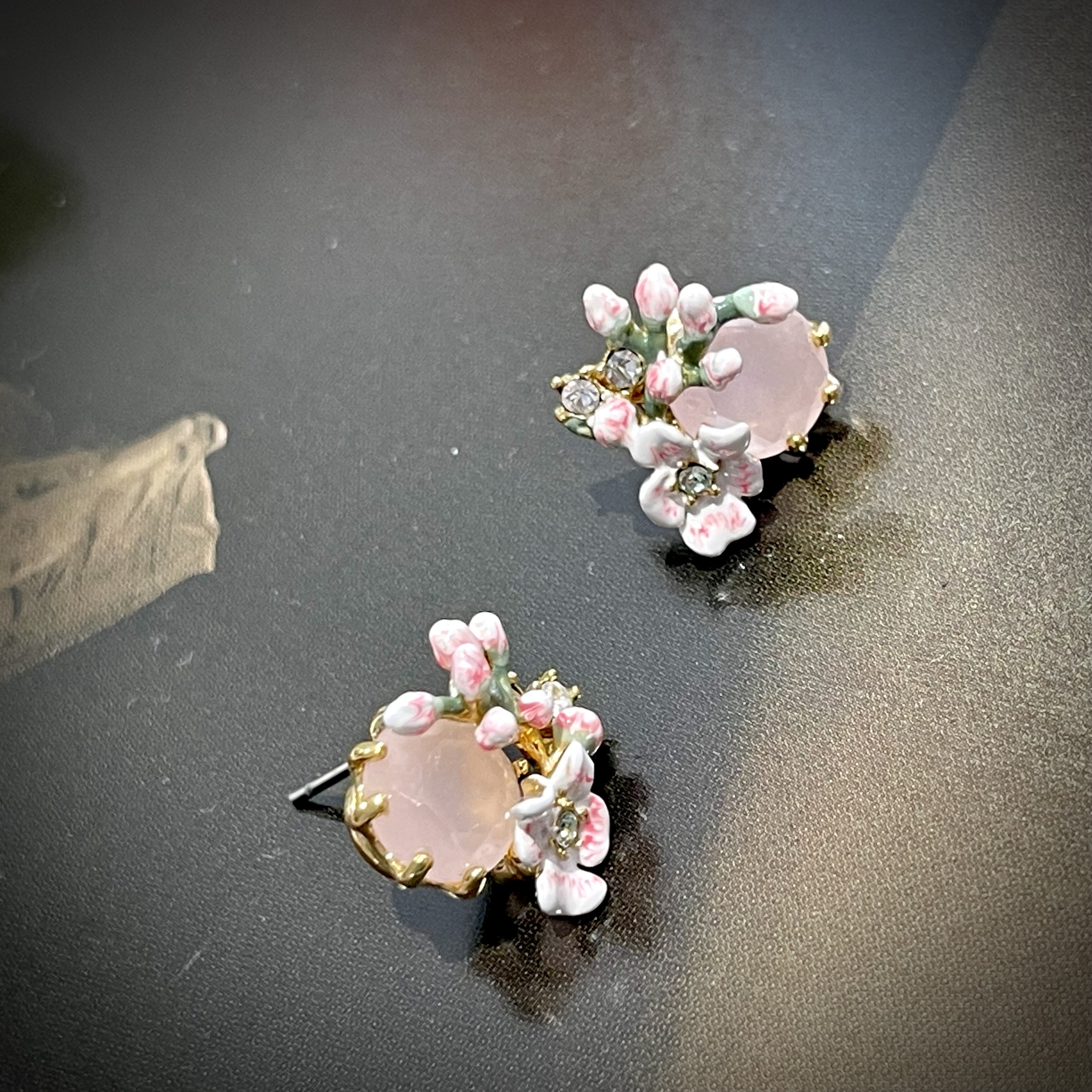 花團錦簇粉晶耳環