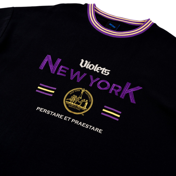 NCAA 短T 中性 紐約大學 黑紫米白 落肩羅紋大印花 短袖 男女 7325100120