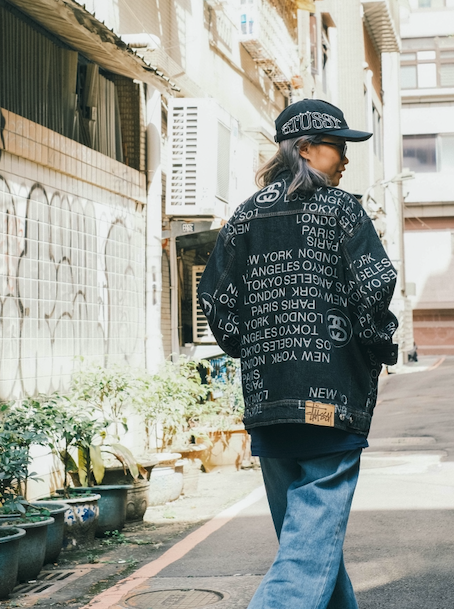 Stussy Zip Work Jacket City Link Denim Washed Black Size XL