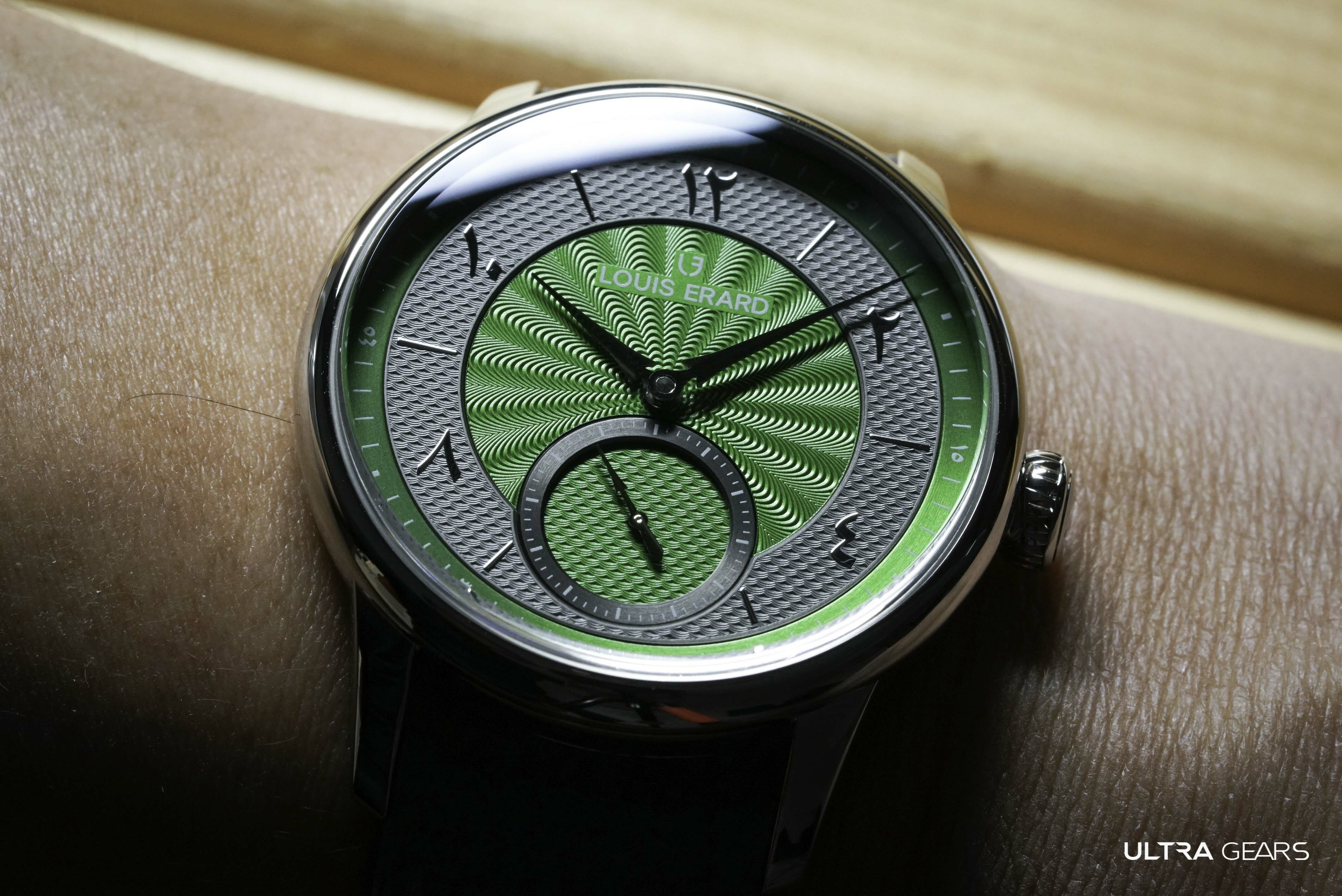 Louis Erard_藝術大師系列_Métiers d‘_Art_Excellence_Petite_Seconde_Gulf Edition_Guilloché_39mm _Gun_Green