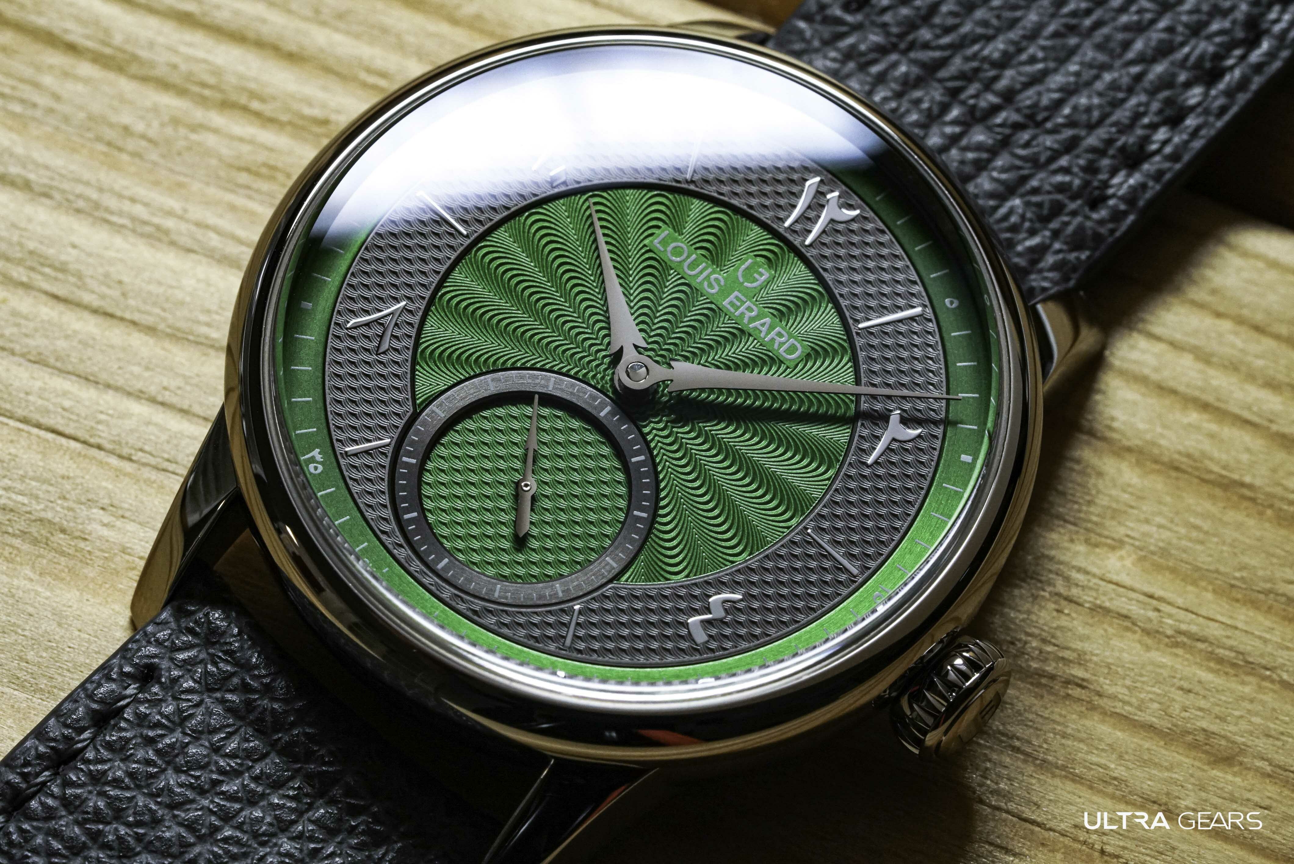 Louis Erard_藝術大師系列_Métiers d‘_Art_Excellence_Petite_Seconde_Gulf Edition_Guilloché_39mm _Gun_Green