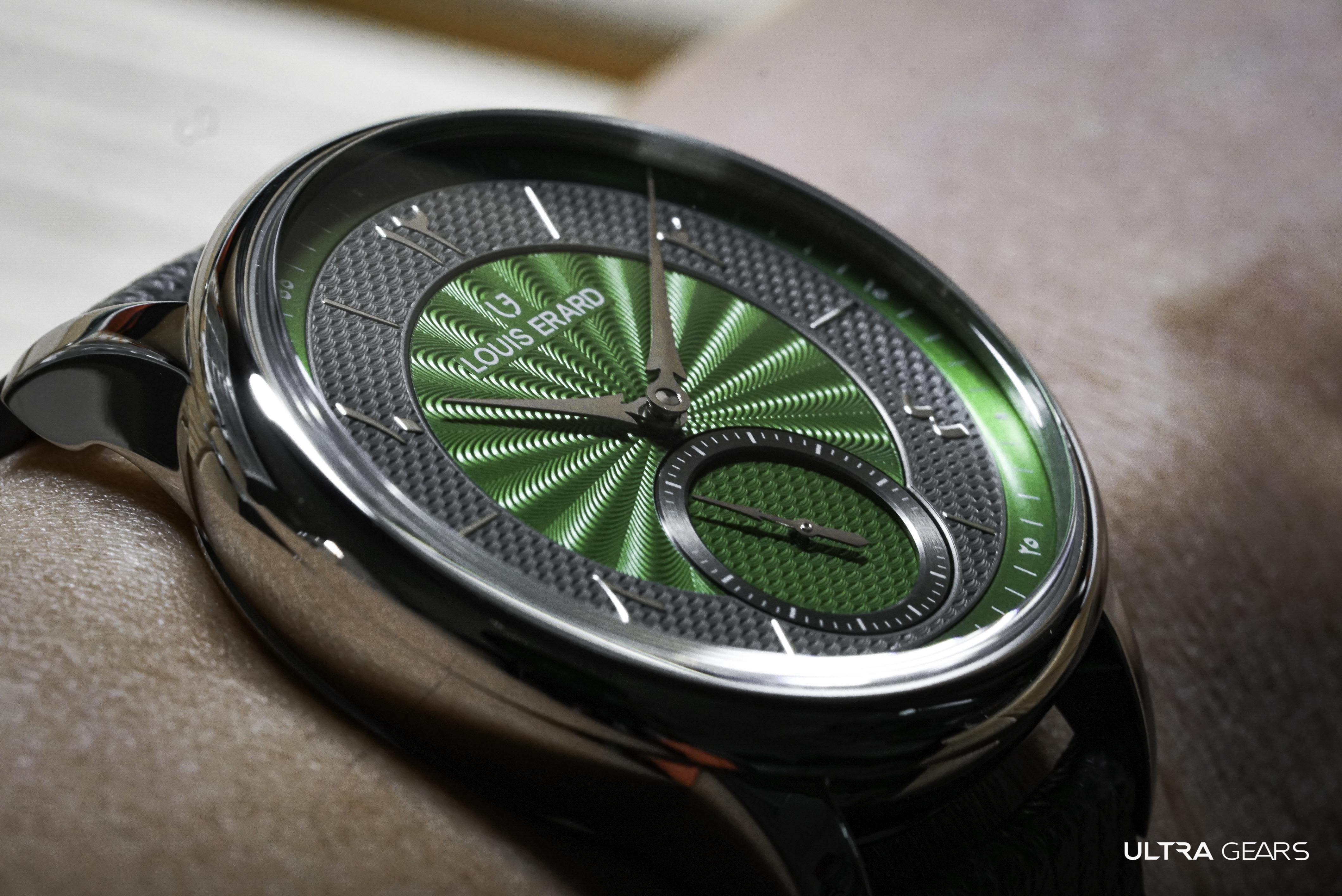Louis Erard_藝術大師系列_Métiers d‘_Art_Excellence_Petite_Seconde_Gulf Edition_Guilloché_39mm _Gun_Green