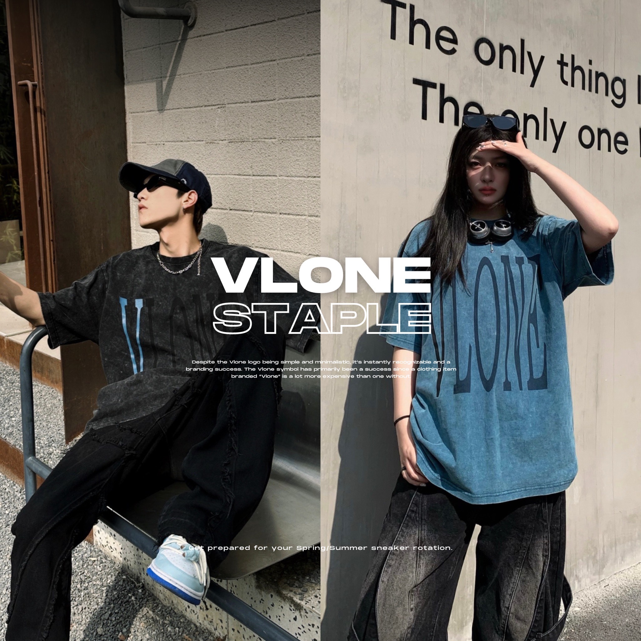 NICEDAY 代購 服飾 Vlone 2024 ss 水洗 大Logo 短T 黑 藍 Oversize
