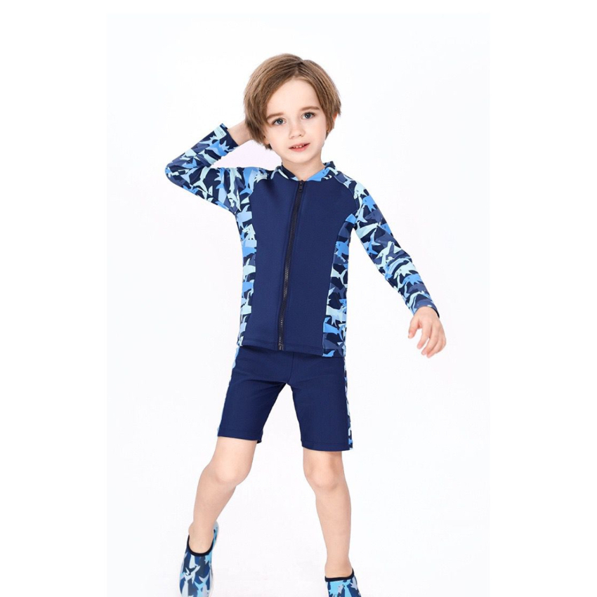 兒童鯊魚印花保暖防曬夾克 - 深藍