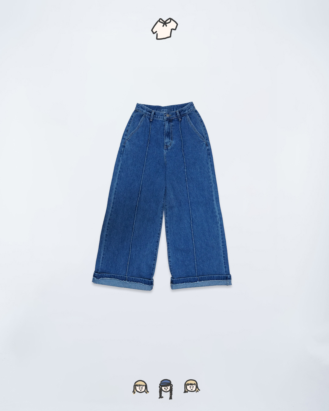 中線洗水牛仔寬褲