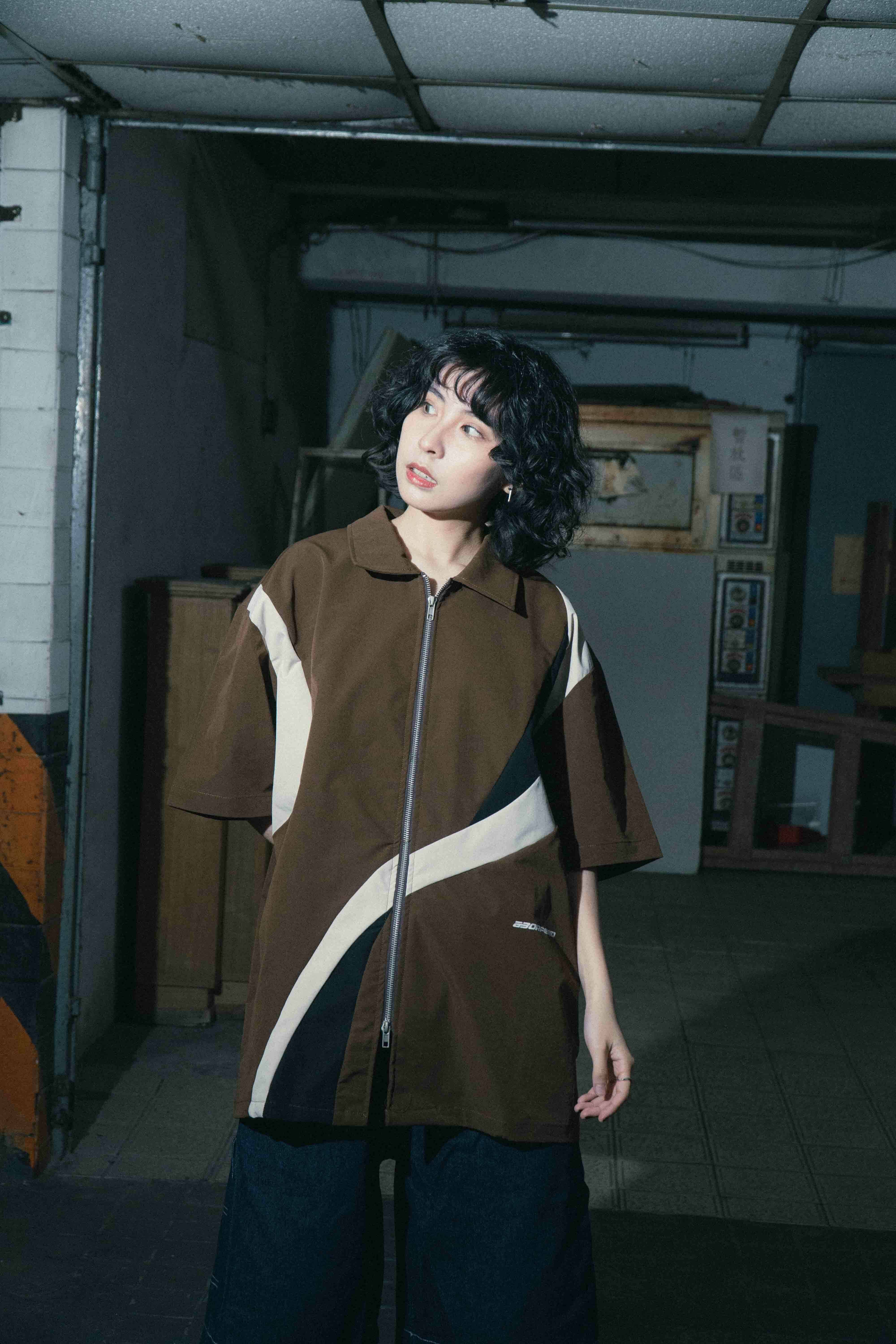 『Always_Good』復古賽車風 撞色 拉鍊 短袖襯衫