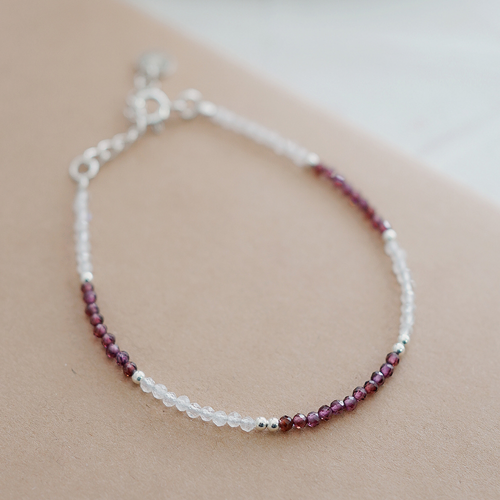 月光石紅石榴石波爾多之夜純銀手鍊/SB069 |畢業禮物 七夕 情人節禮物 能量水晶 桃花石
