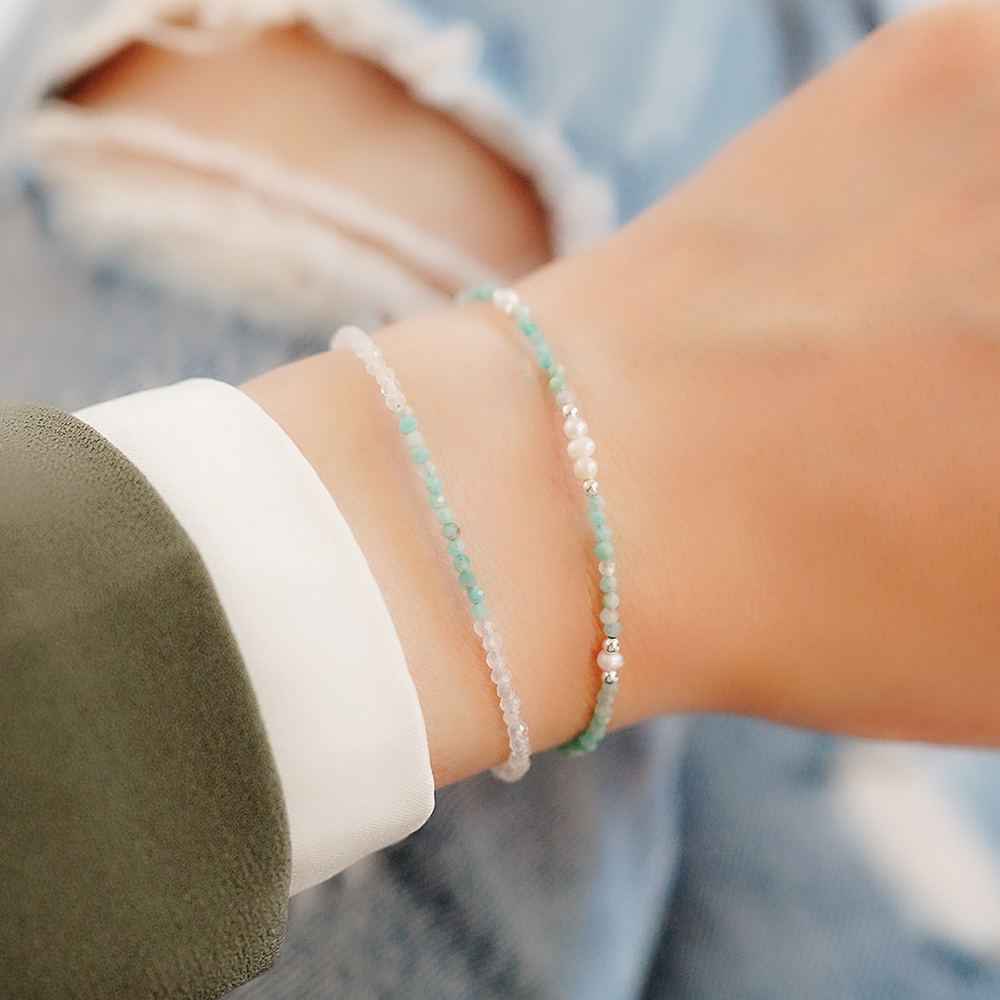 月光石與天河石的相遇純銀手鍊/SB068 |天然水晶 女生禮物 新年禮物 愛情之石