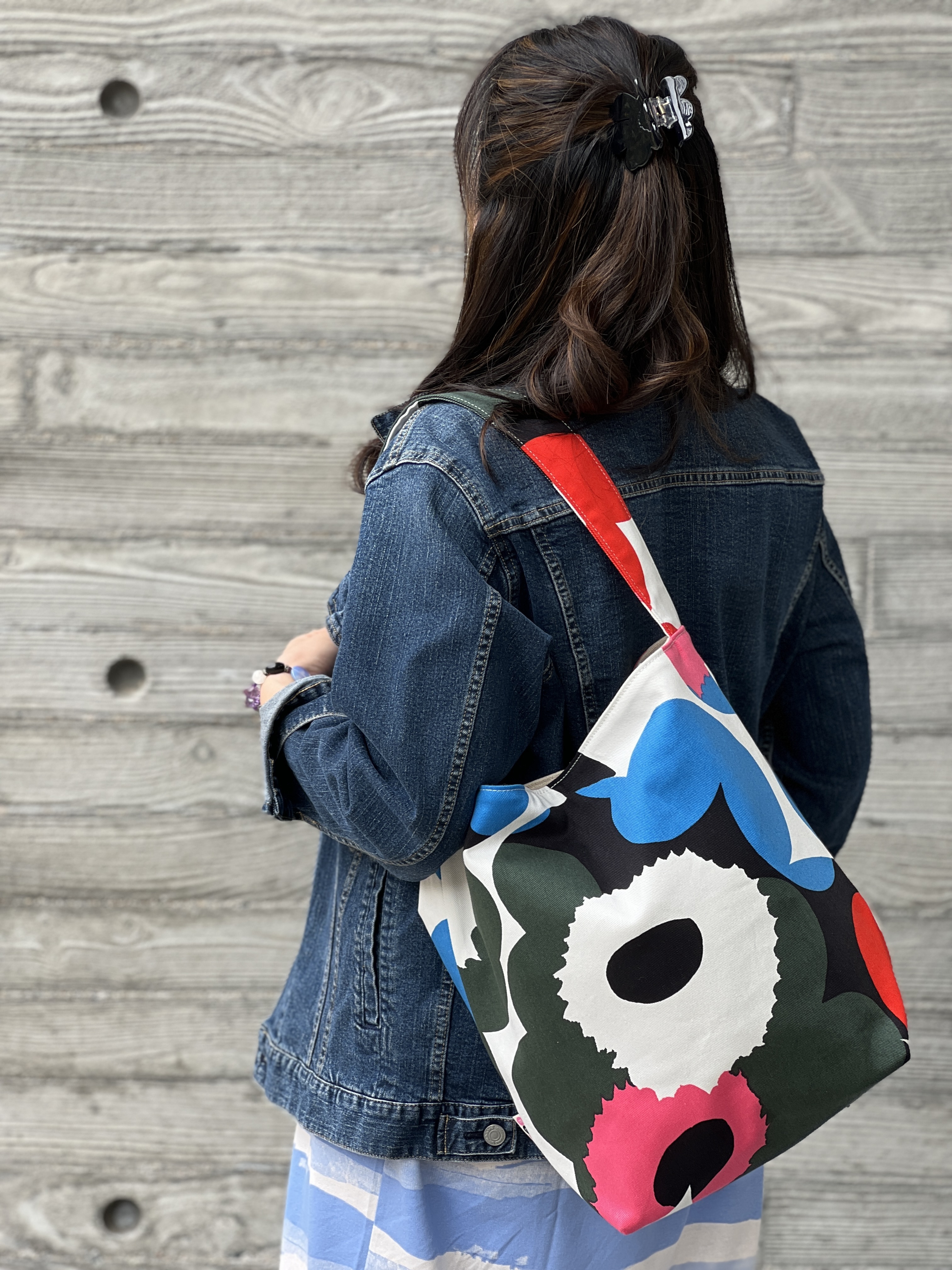Shoulder tote | Marimekko rare canvas fabric |  co-create multi colour Unikko