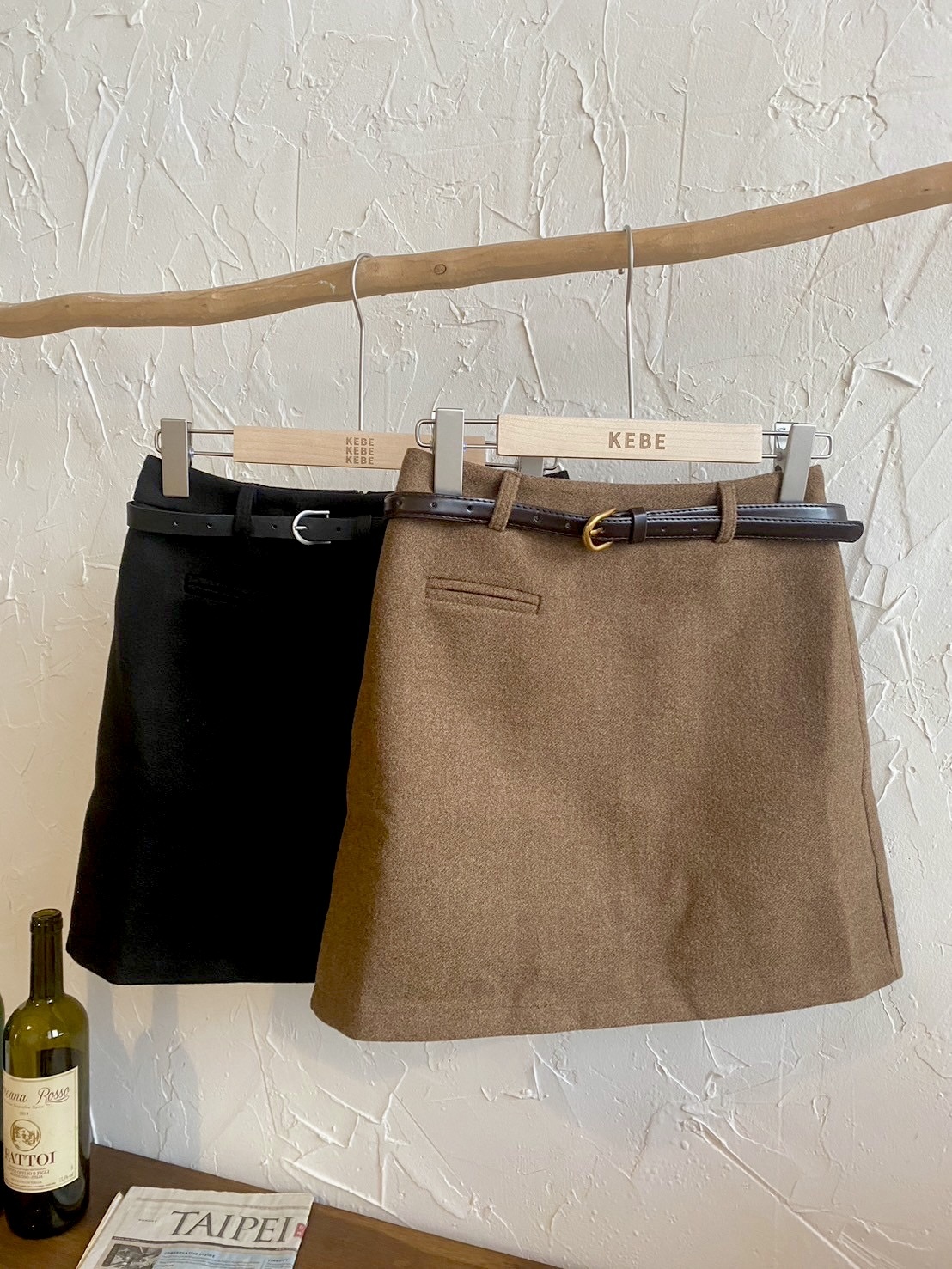 知性毛呢短裙附皮帶