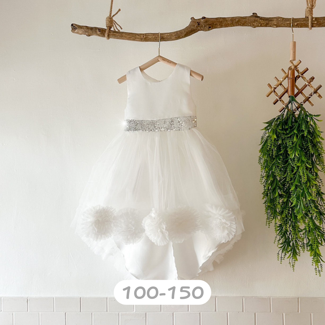 紗紗花朵前短後長洋裝/小禮服(100-130)