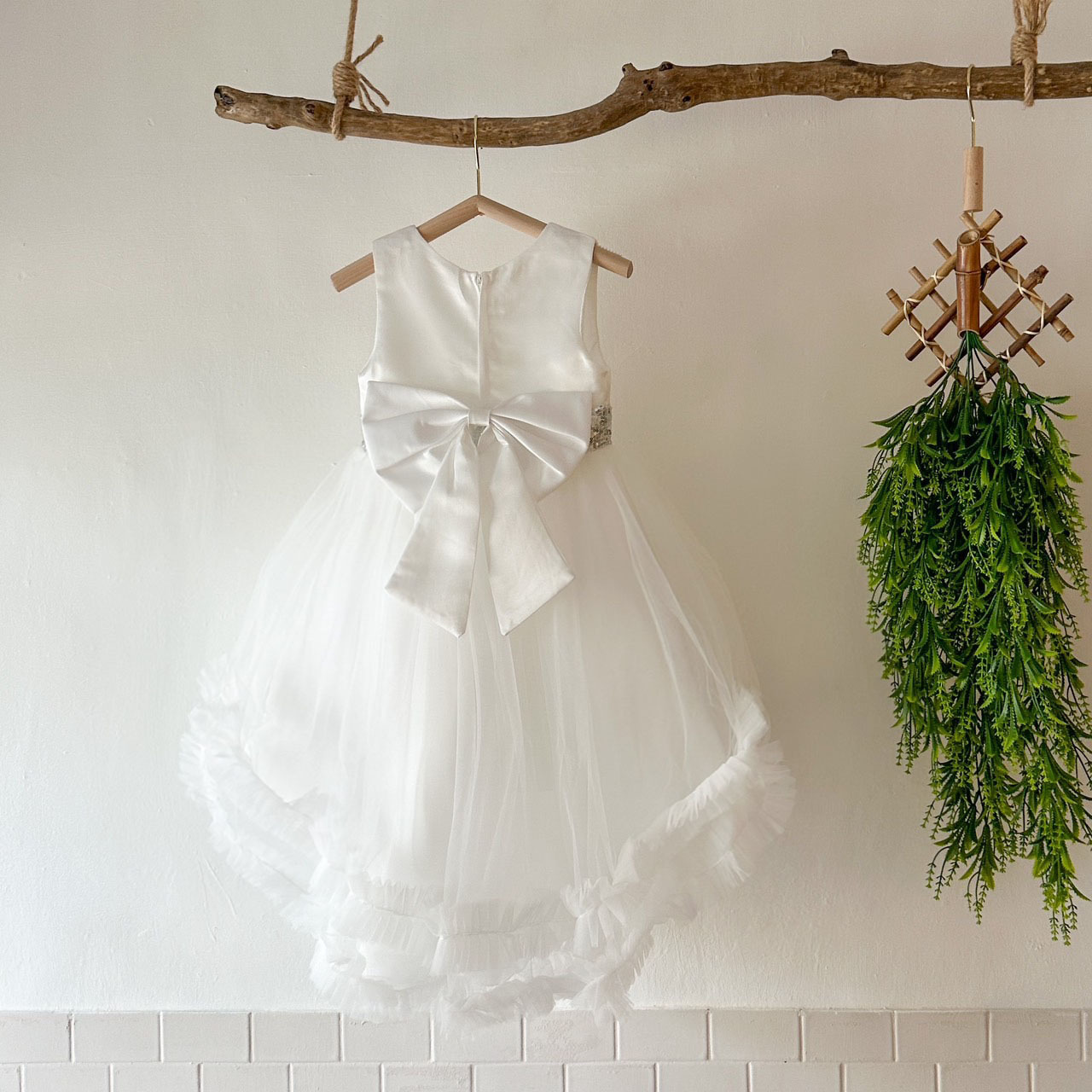 紗紗花朵前短後長洋裝/小禮服(100-130)