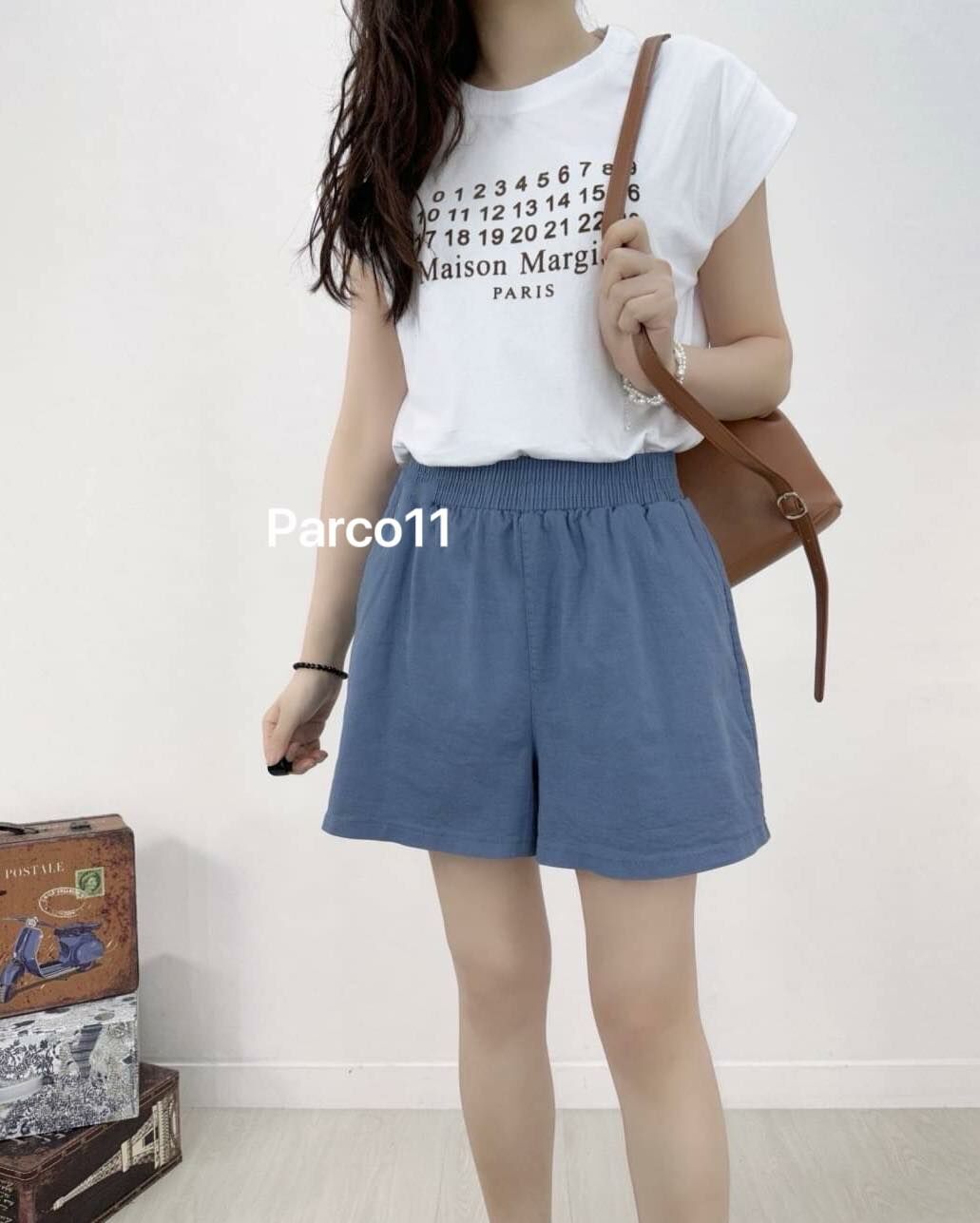 【顯瘦修身的彈性腰圍水洗棉短褲】（現貨）