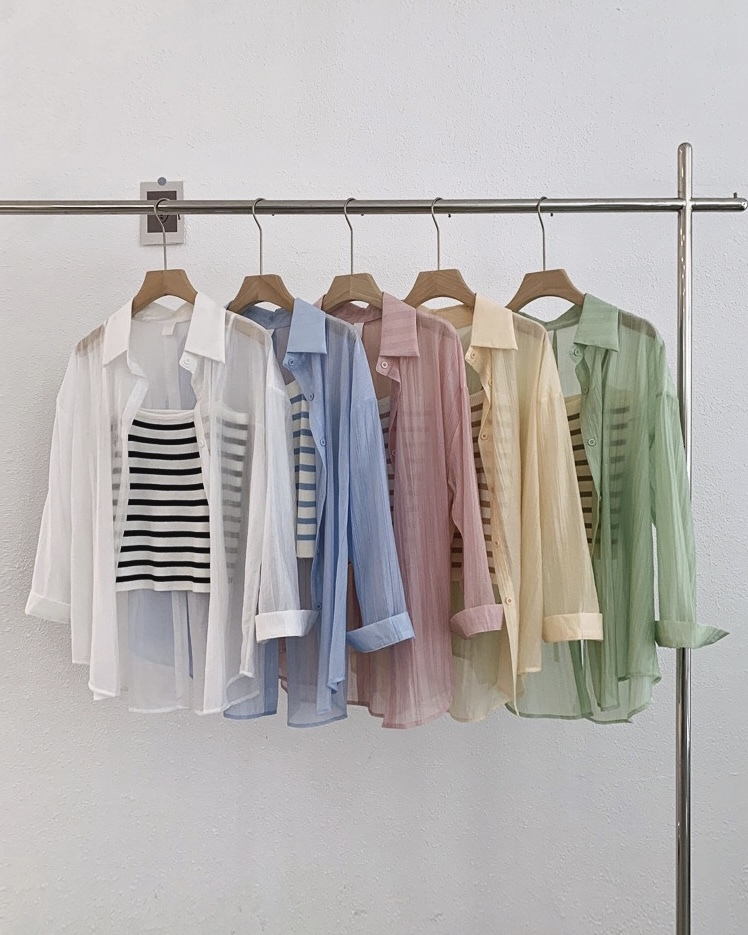 P8264 - Collar Long Sleeve Top + Knitted Striped Sleeveless Top (Pre Order)