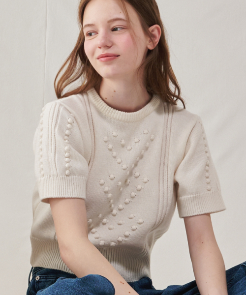 RONRON EMBO HEART SHORT SLEEVE KNIT