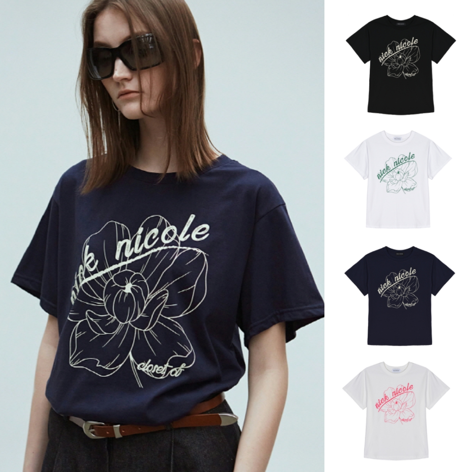 Nick Nicole] NICOLE VINTAGE FLOWER TEE (4 colors)