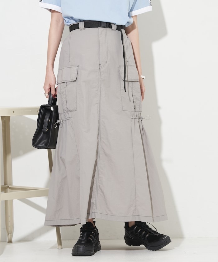 FREAK'S STORE / Nylon gathered Skirt with Belt