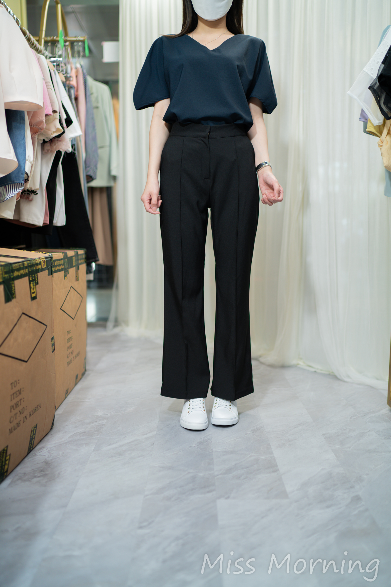 時尚麻料V領上衣(13806)