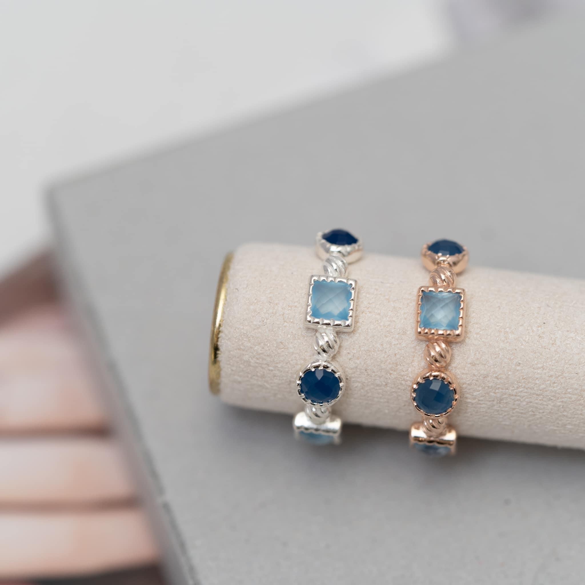 方圓切割半寶石戒指-藍瑪瑙藍玉髓 svr75