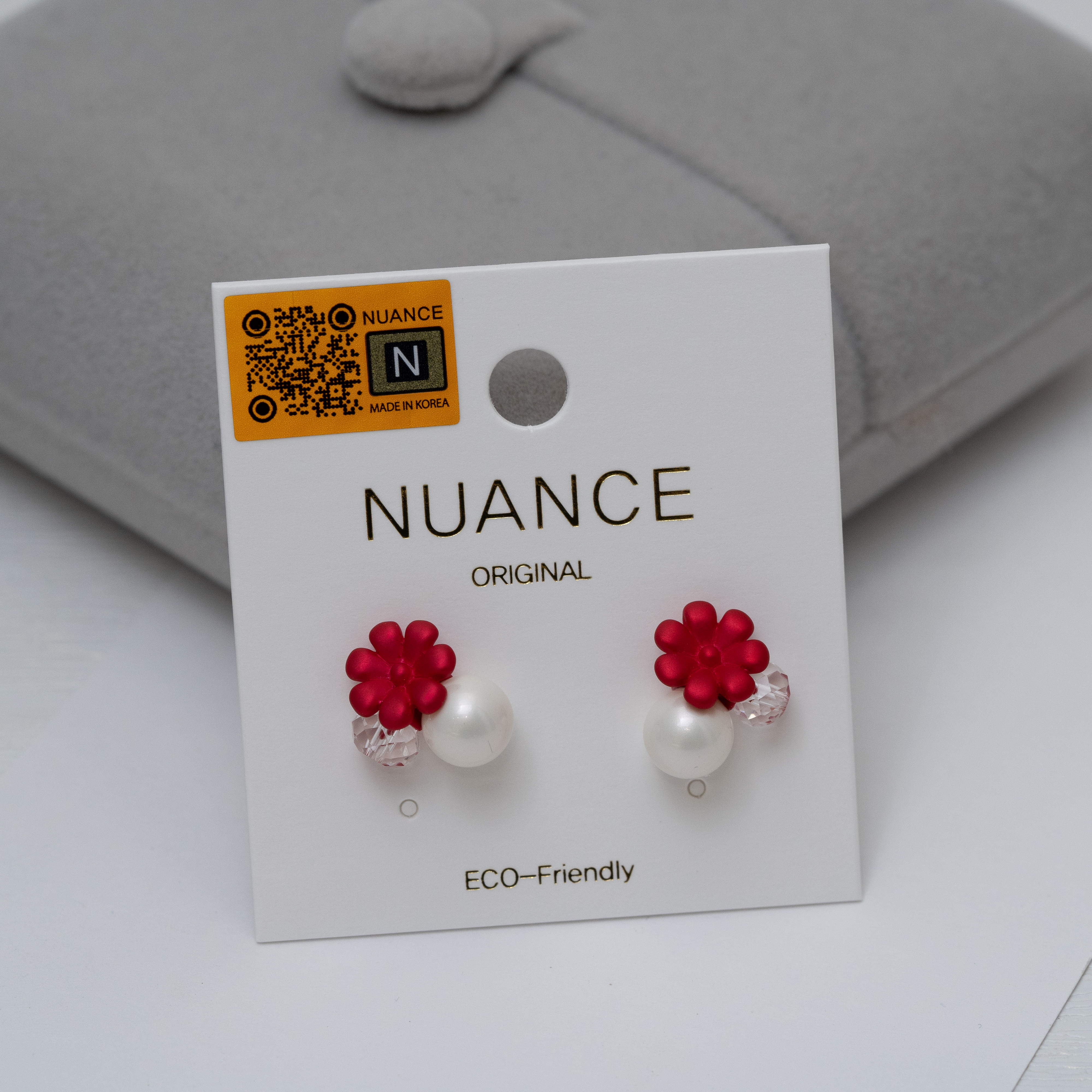 Nuance小紅花珍珠耳環