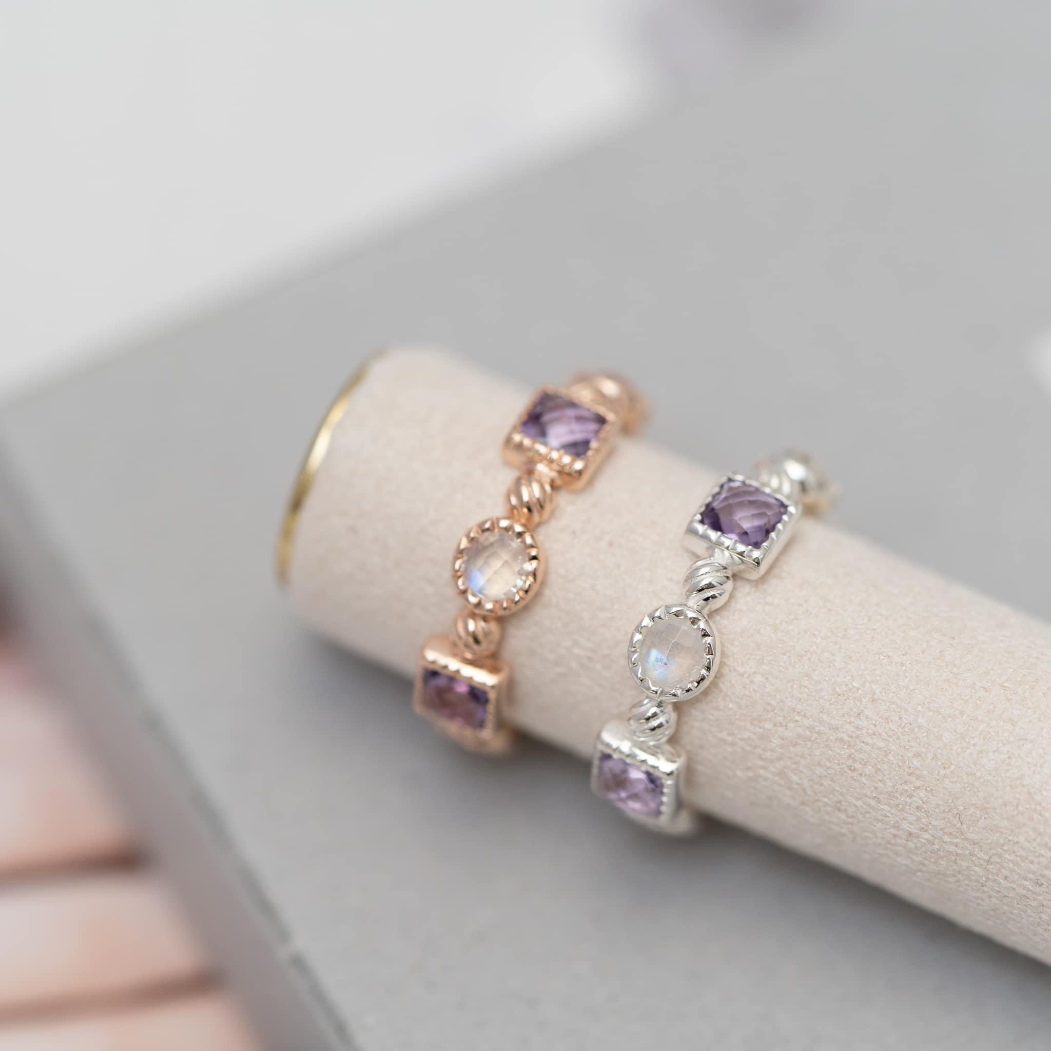 方圓切割半寶石戒指-紫晶月亮石 svr92  over #17 $1229 有機會停產