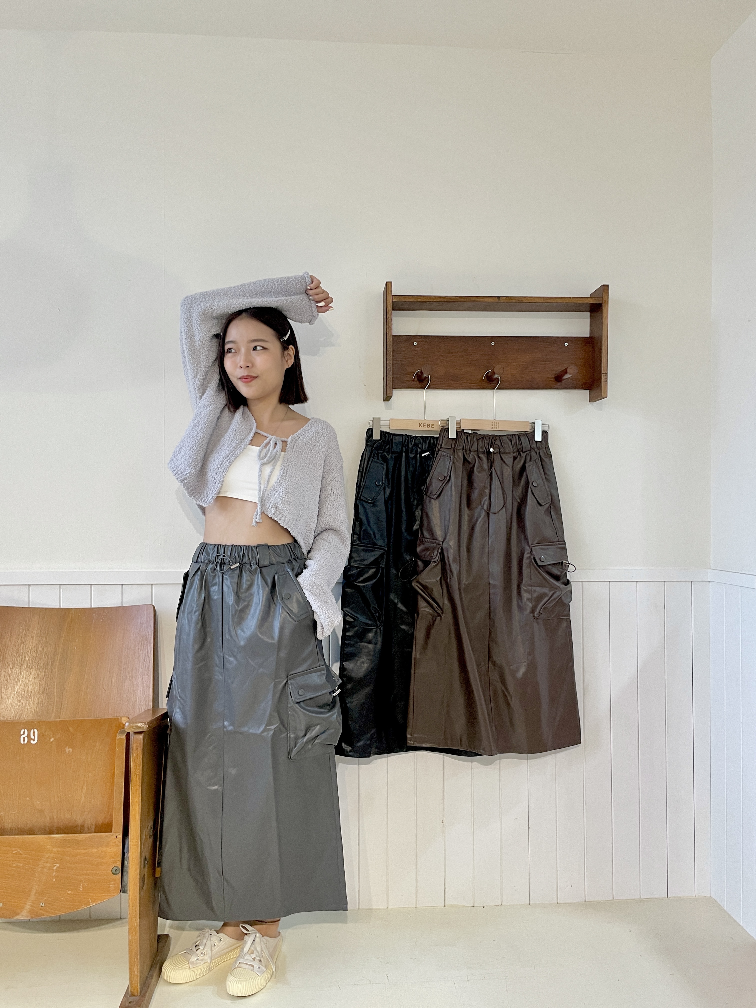 工裝霧面皮長裙