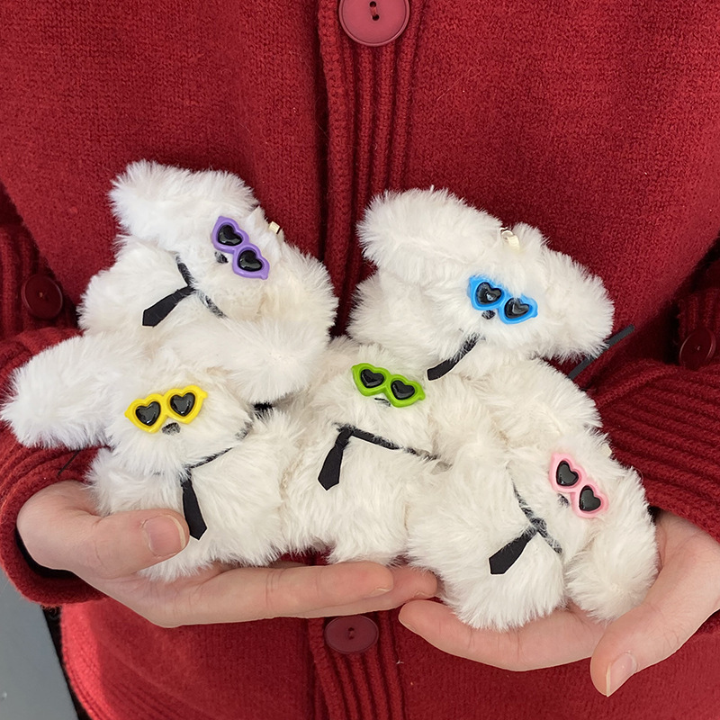 《3898》毛絨愛心墨鏡兔兔系列鑰匙圈吊飾