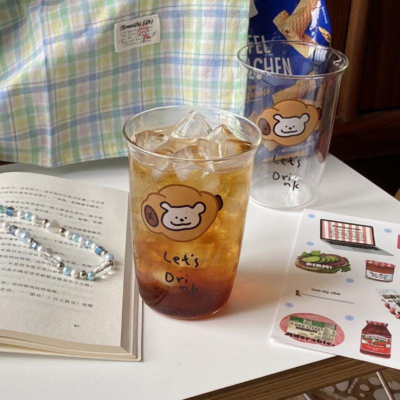 《3899》LETS DRINK麵包小熊翻口玻璃杯