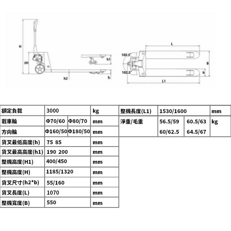 附發票｜3T M號油壓拖板車｜拖板車 油壓拖板車 升降台車/升降車 耐重3000KG