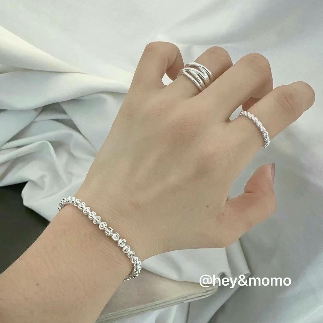 HM2414 ⚪️925 銀 亮銀版超閃切割銀球手鍊