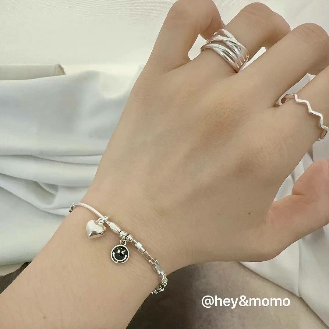 HM2413 ⚪️925 小銀塊 笑臉 愛心手鍊