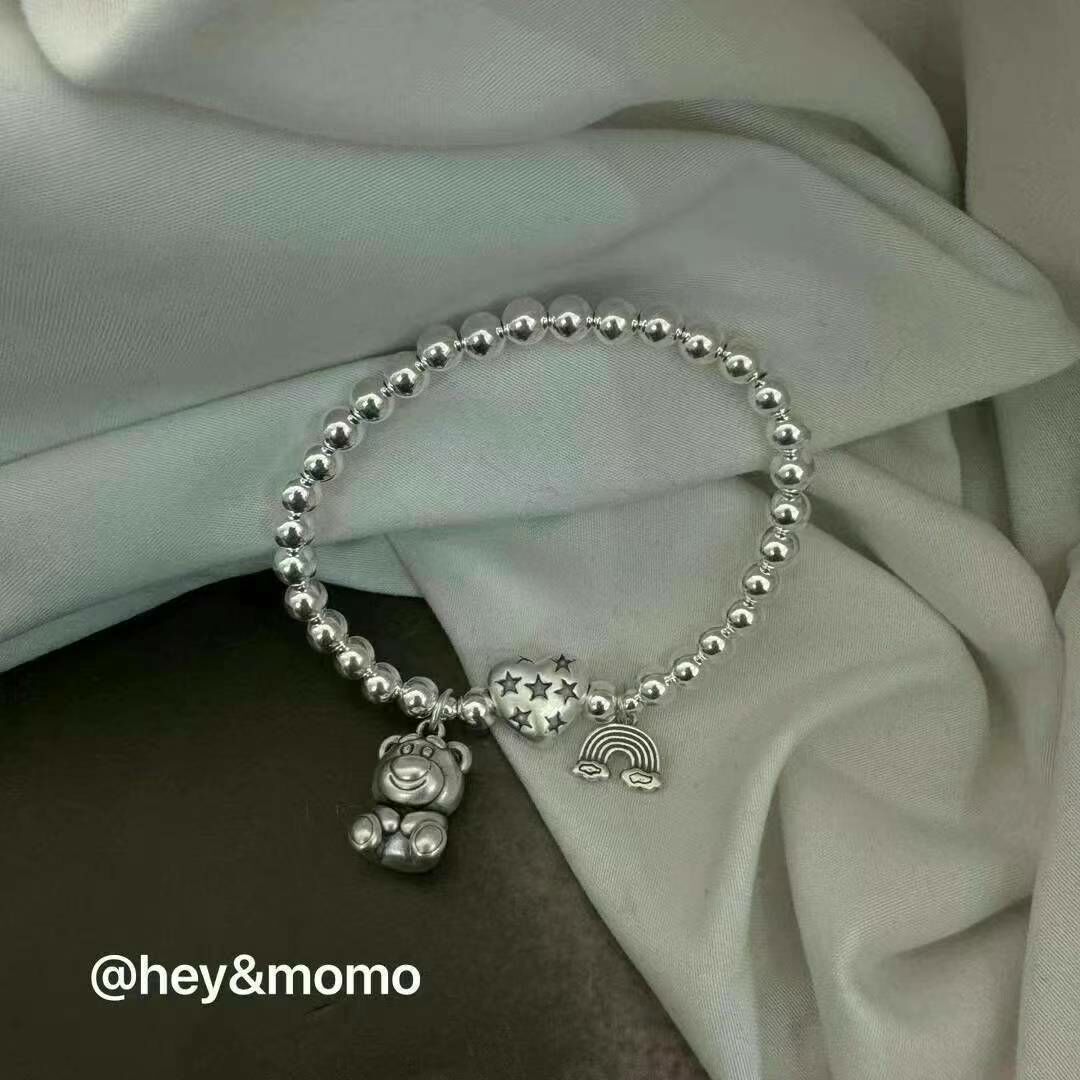 HM2441 彩虹愛心小熊銀珠手鍊