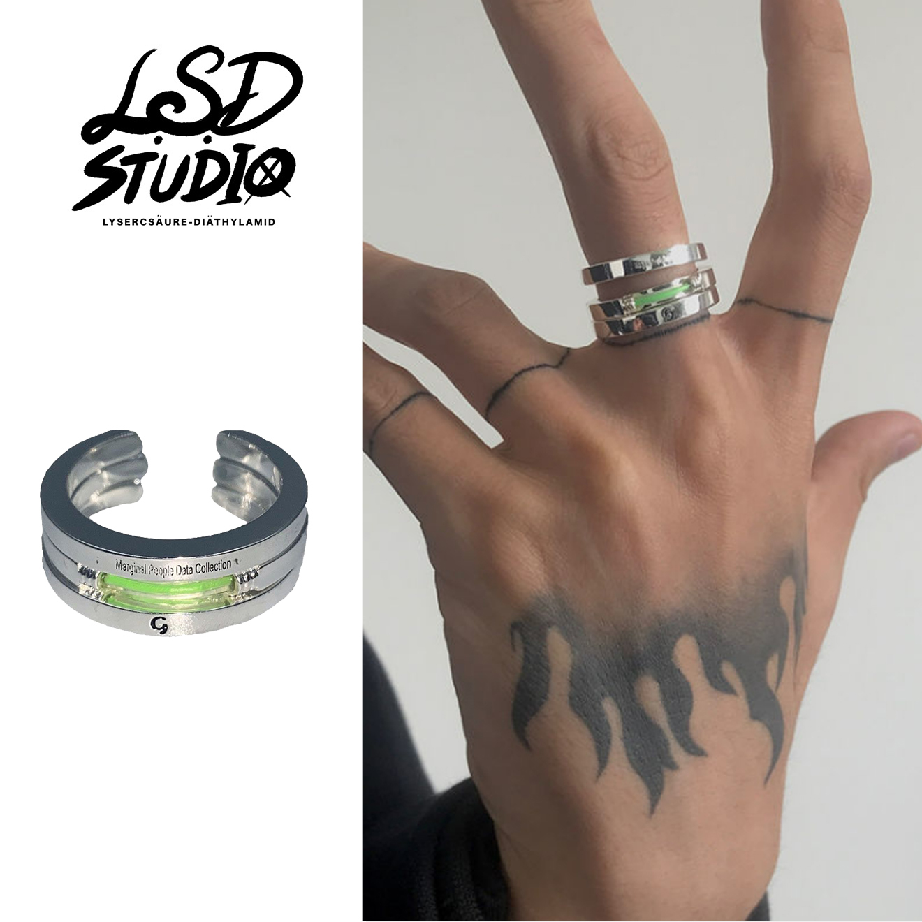 現貨|鍍銀液體三環組合開口戒指【ACSLE1】